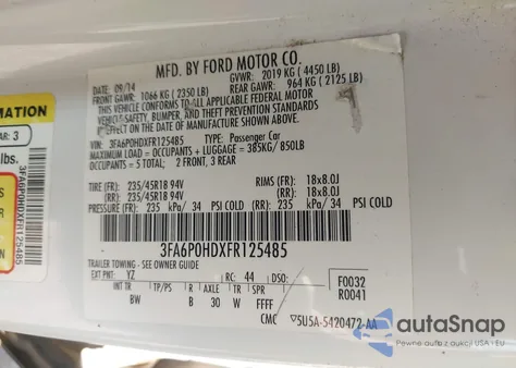 2015 Ford Fusion Se from USA, damaged, VIN 3FA6P0HDXFR125485